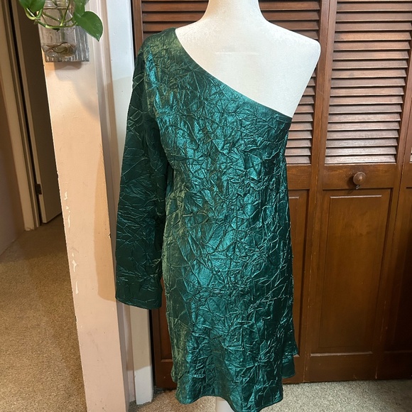 Free People Third Form Running Water Crinkle Satin Dress in Emerald - Picture 4 of 10